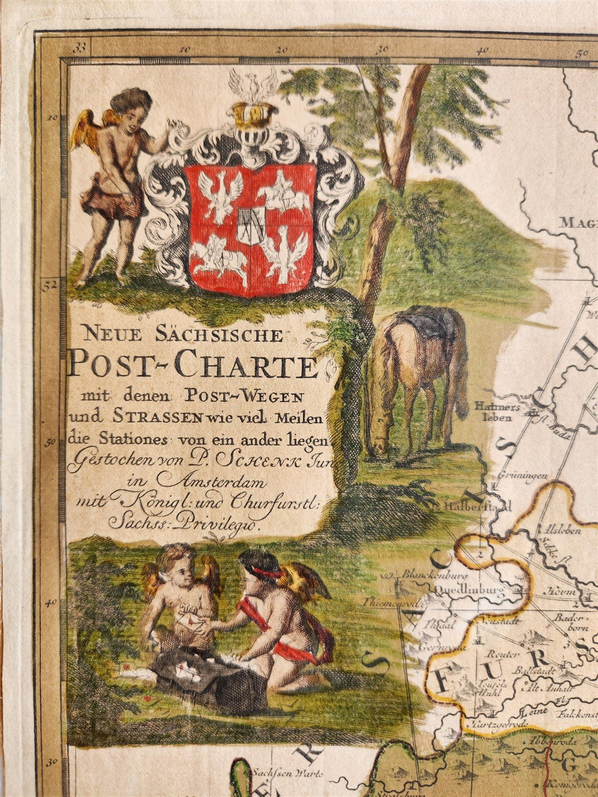 18th CENTURY MAP of SAXONY GERMANY antique NEUE SACHSISCHE POST-CHARTE