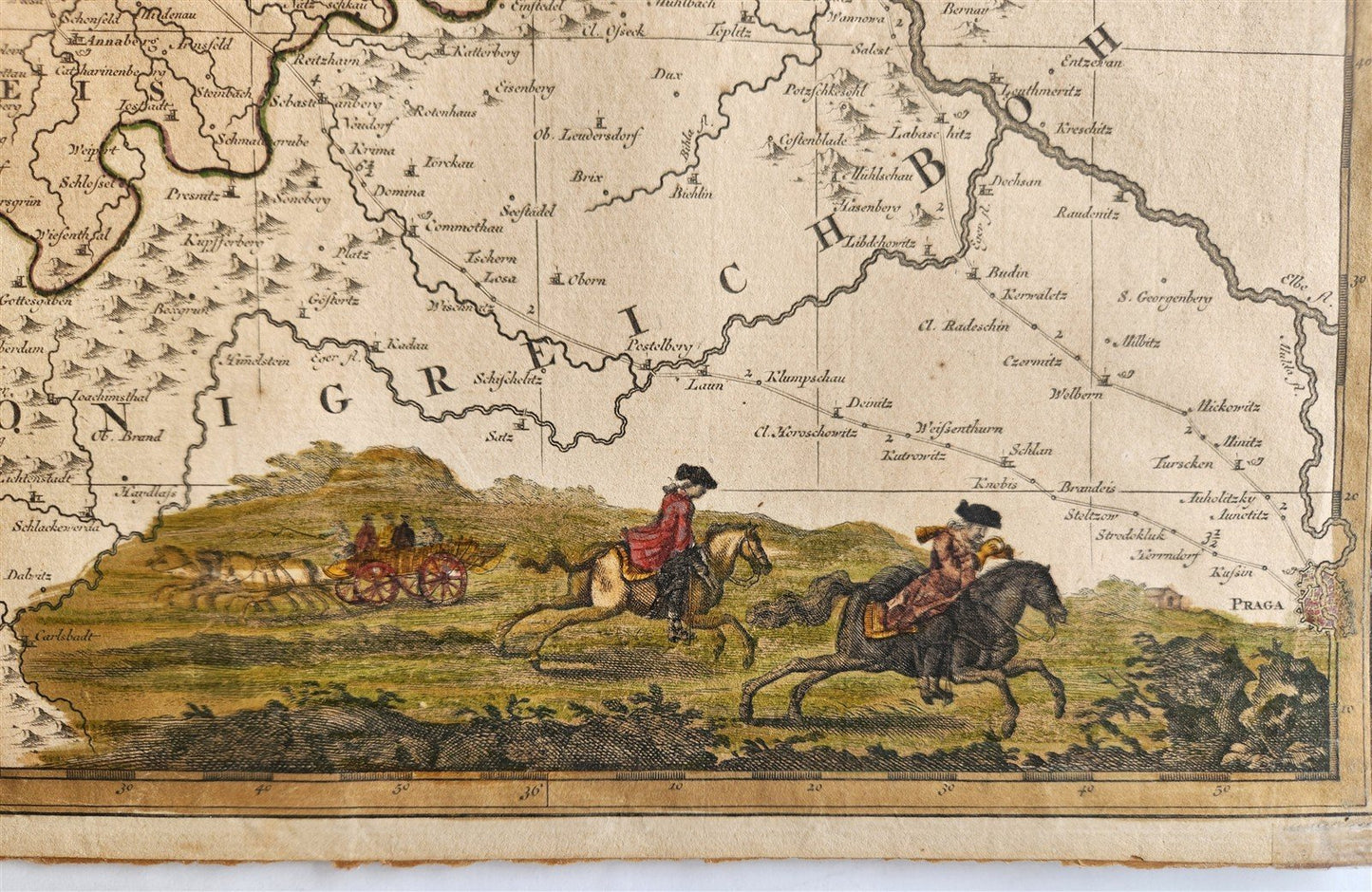 18th CENTURY MAP of SAXONY GERMANY antique NEUE SACHSISCHE POST-CHARTE