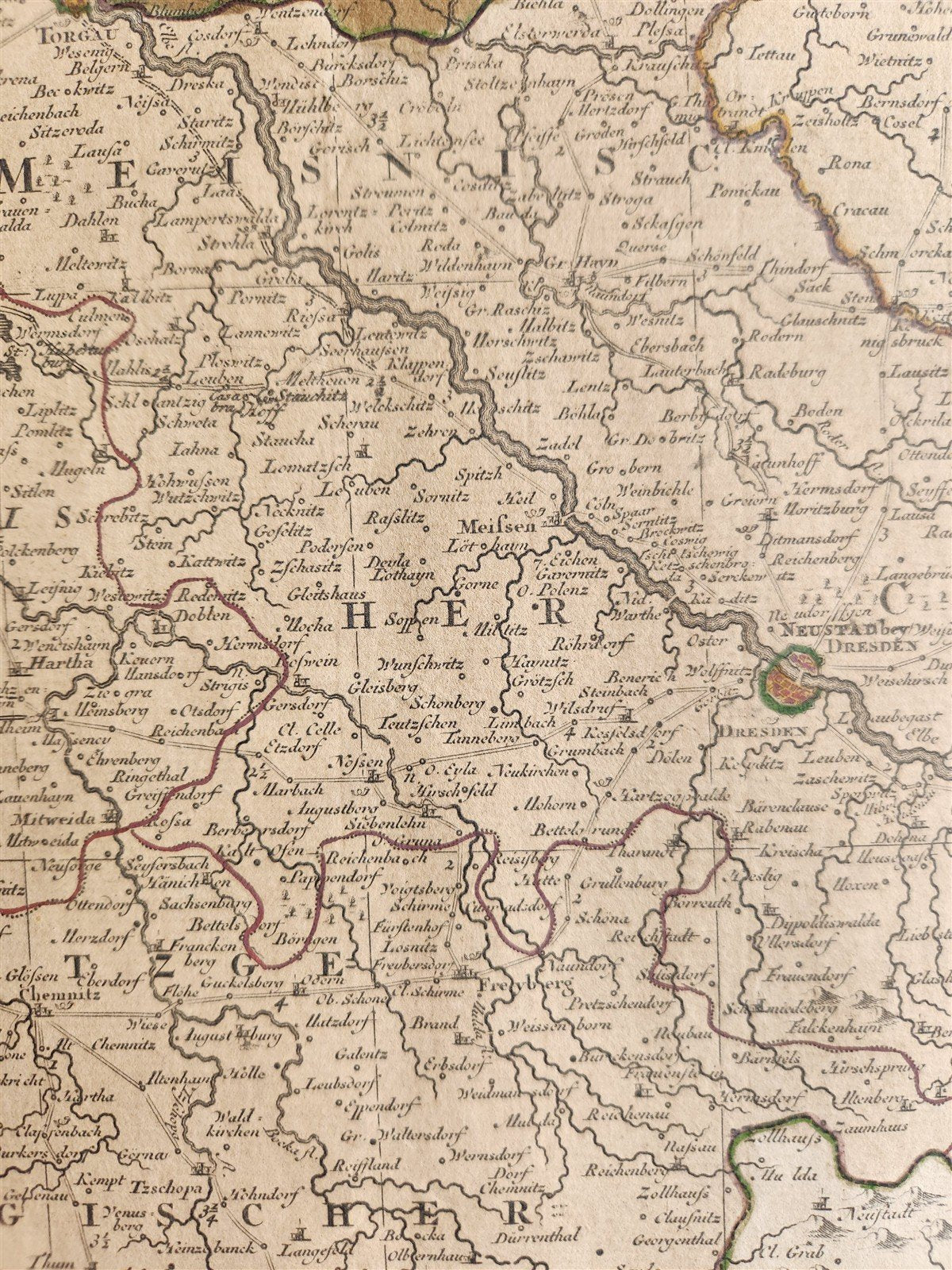 18th CENTURY MAP of SAXONY GERMANY antique NEUE SACHSISCHE POST-CHARTE