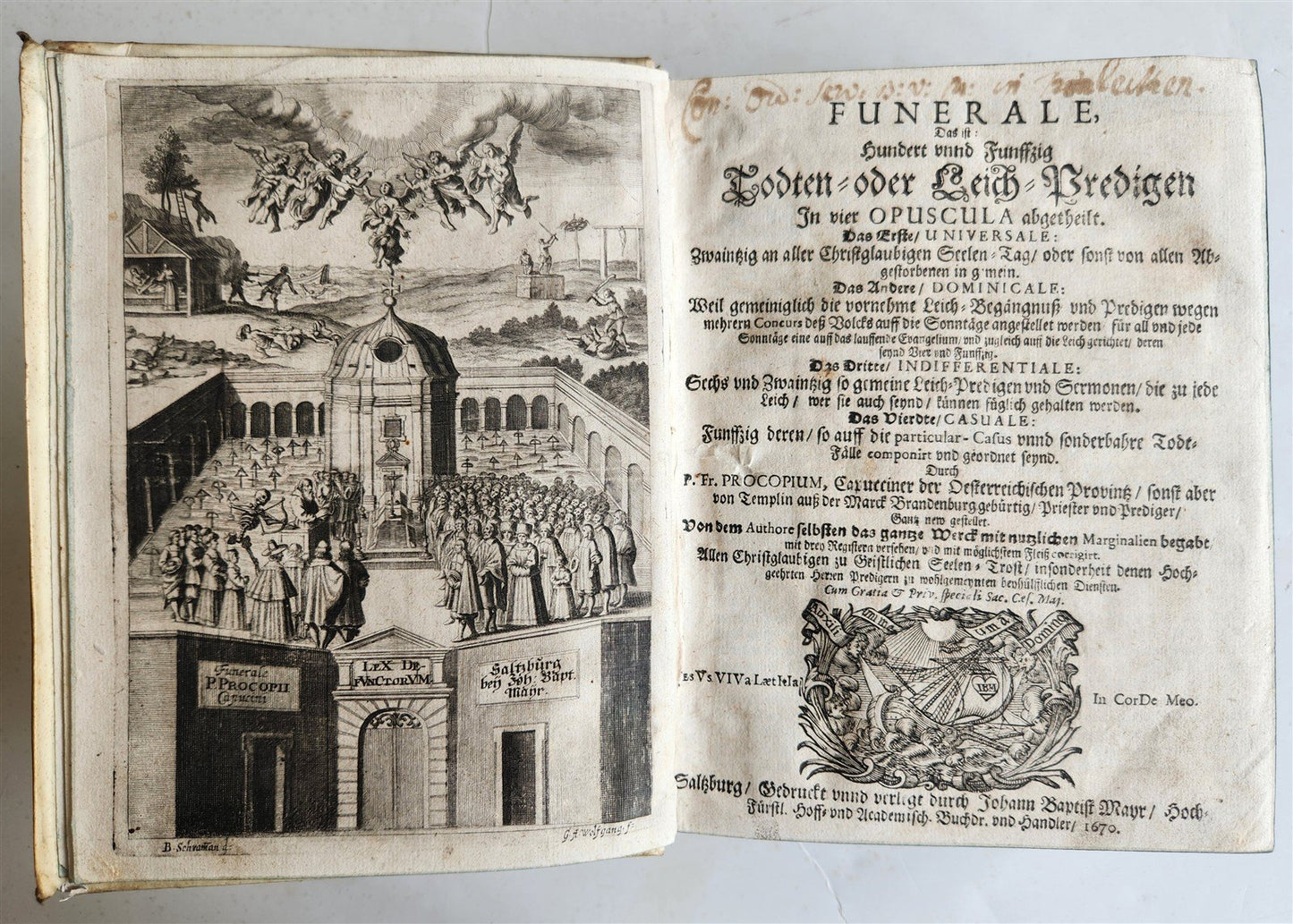 1670 FUNERAL SERMONS by CAPUCHIN FRIAR Prokop von Templin ANTIQUE vellum bound