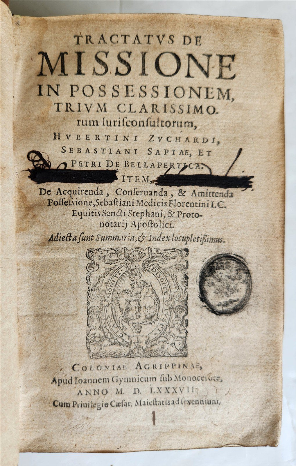 1587 LAW BOOK in LATIN antique LEGAL TREATISE by Ubertino Zuccardi