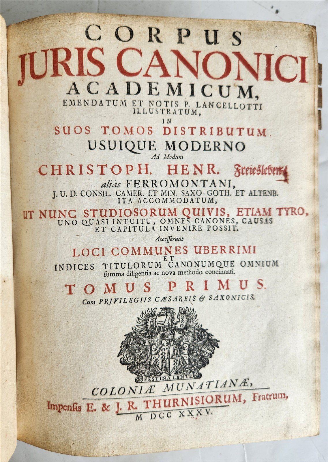 1757 CORPUS JURIS CANONICI antique vellum bound LAW BOOK in LATIN