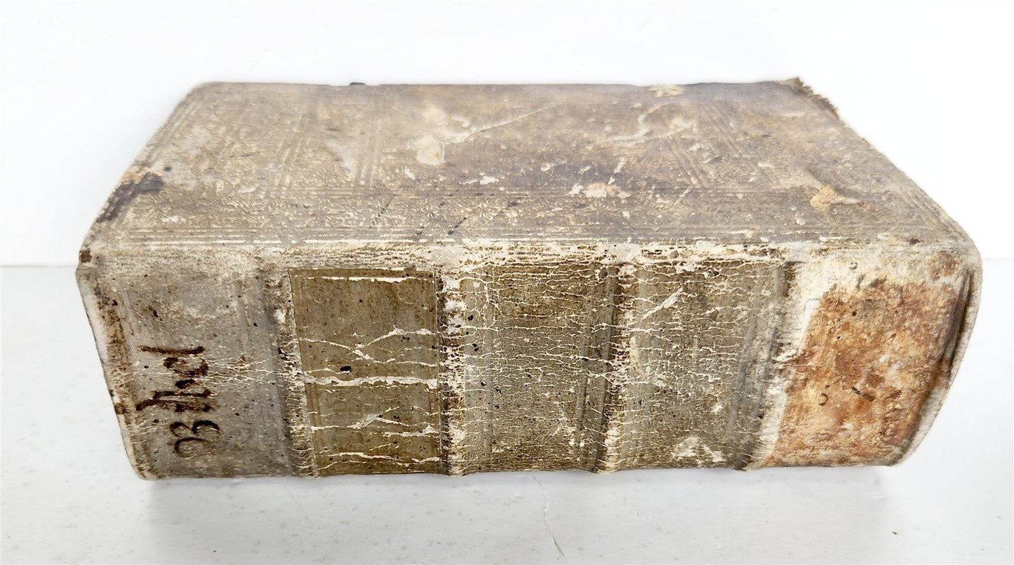 1704 BIBLE in GERMAN antiuque PIGSKIN over WOOD BINDING w/ CLASPS
