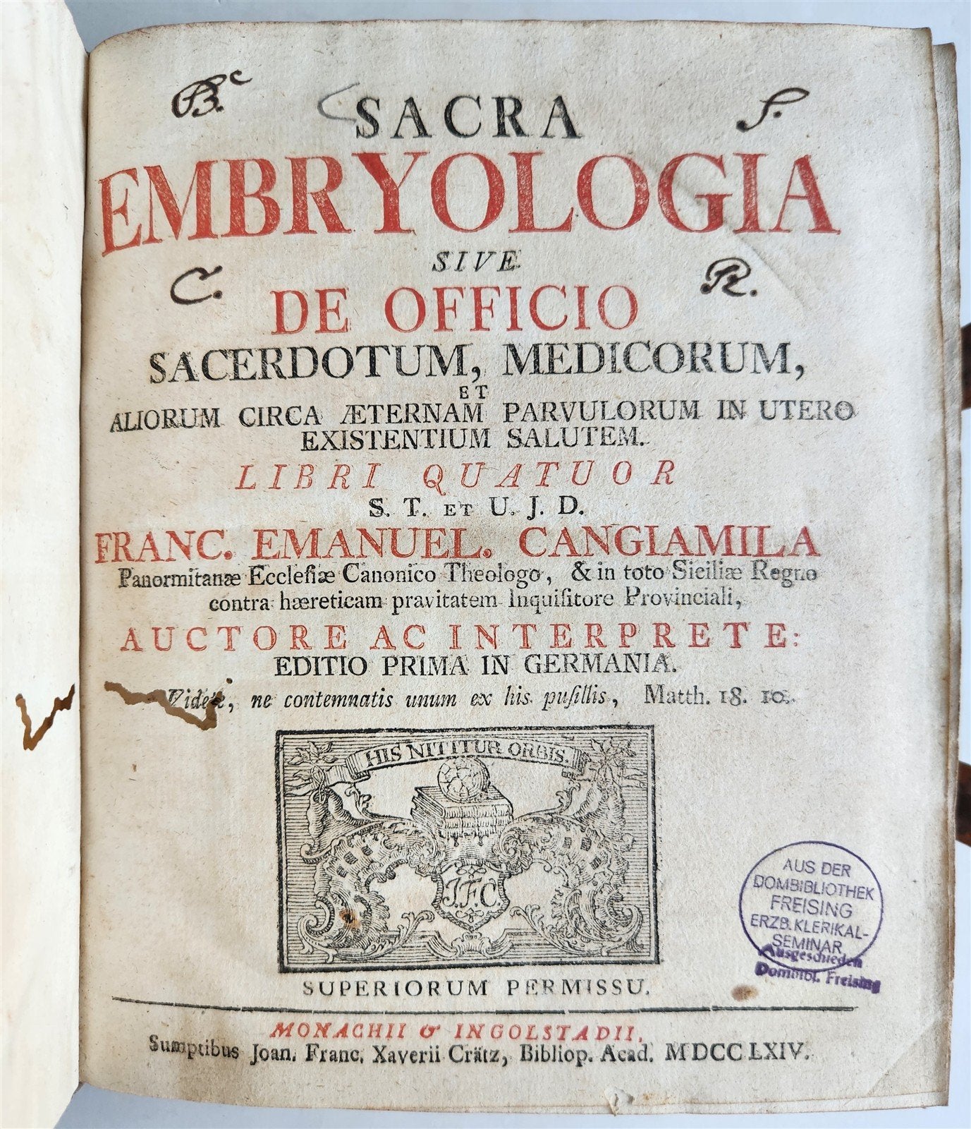 1764 EMBRYOLOGIA OBSTETRICS antique PIGSKIN BINDING w/ CLASPS