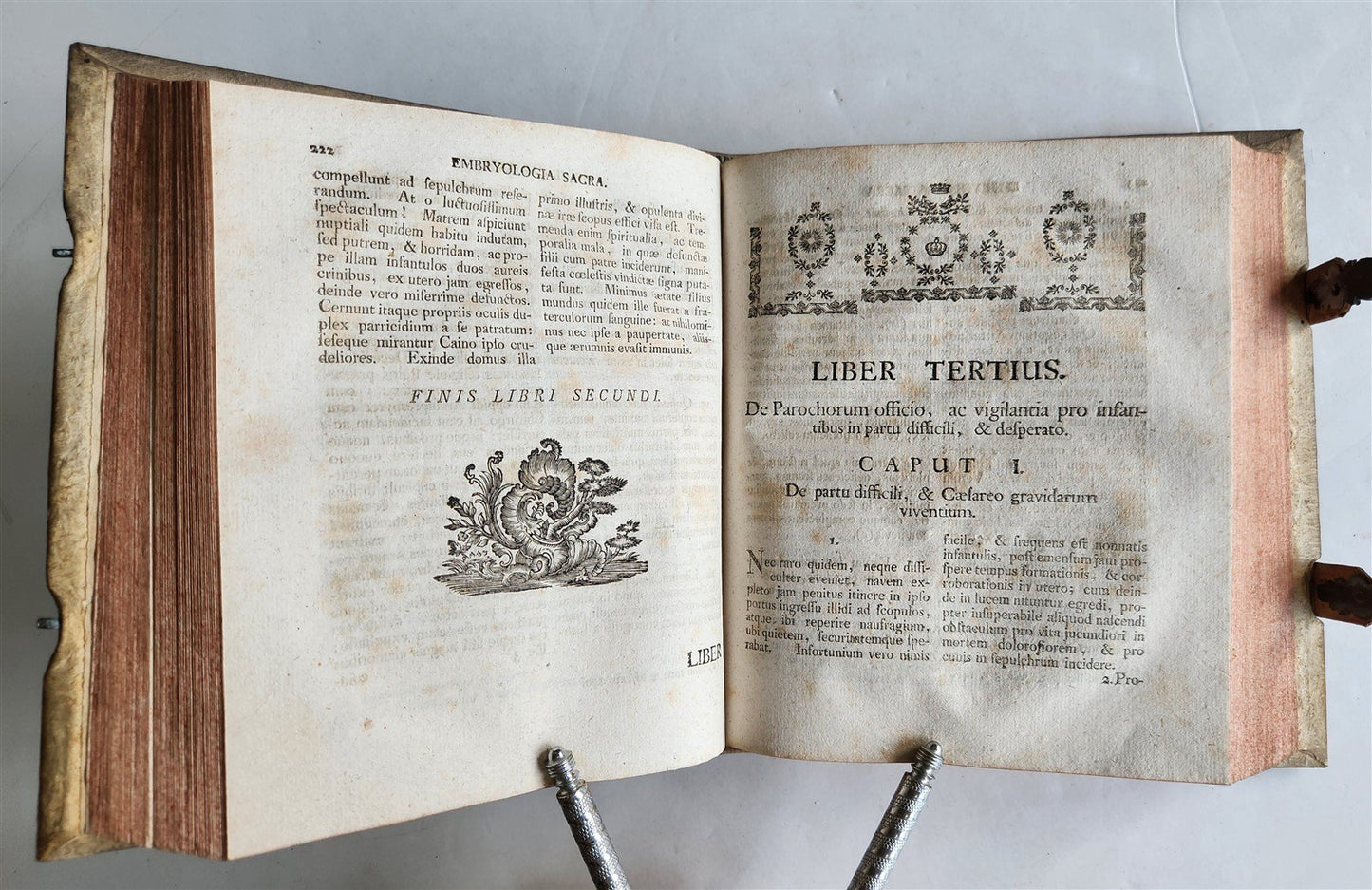 1764 EMBRYOLOGIA OBSTETRICS antique PIGSKIN BINDING w/ CLASPS