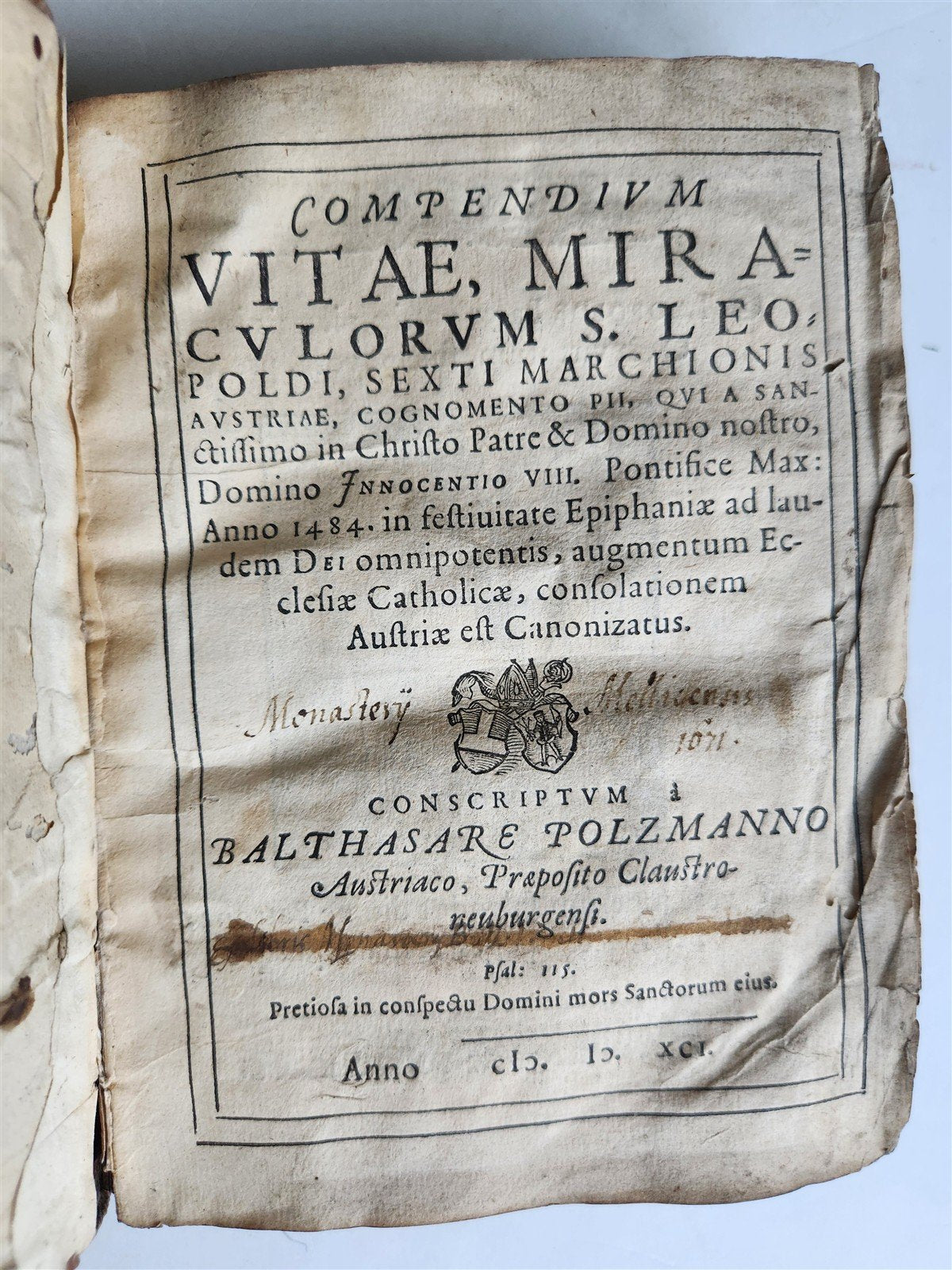 1591 LIFE of ST.LEOPOLD III ILLUSTRATED antique VELLUM BOUND 16th CENTURY