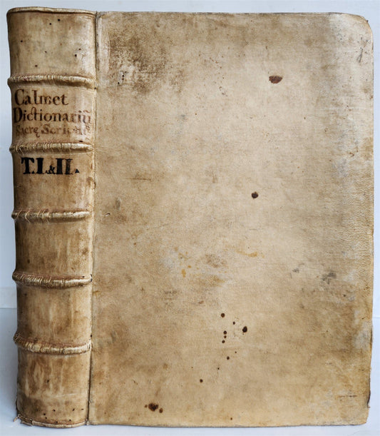1725 HISTORICAL DICTIONARY by A. CALMET antique VELLUM BOUND FOLIO
