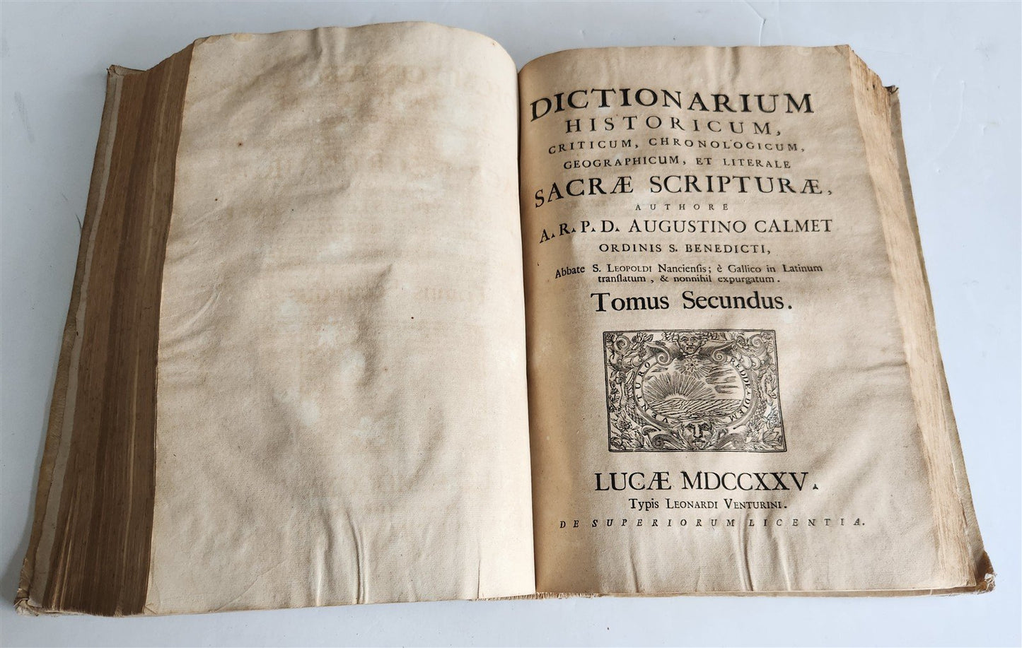1725 HISTORICAL DICTIONARY by A. CALMET antique VELLUM BOUND FOLIO