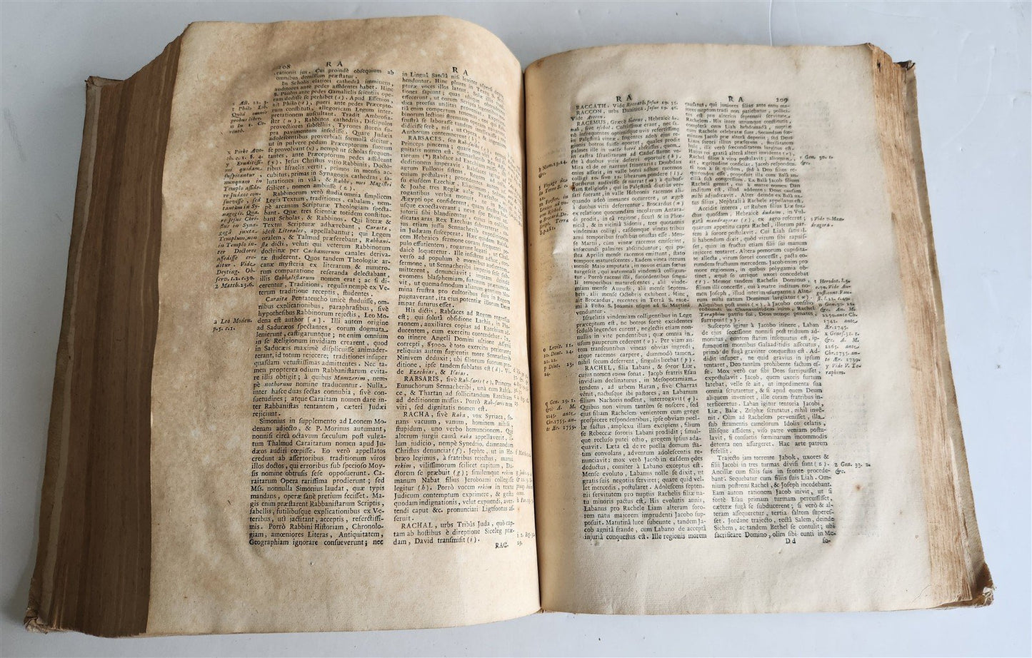 1725 HISTORICAL DICTIONARY by A. CALMET antique VELLUM BOUND FOLIO