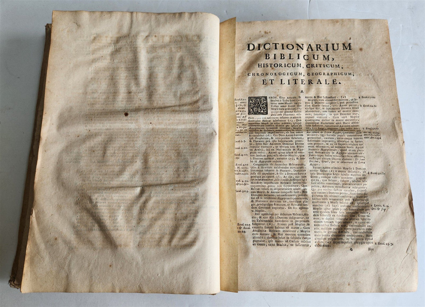 1725 HISTORICAL DICTIONARY by A. CALMET antique VELLUM BOUND FOLIO