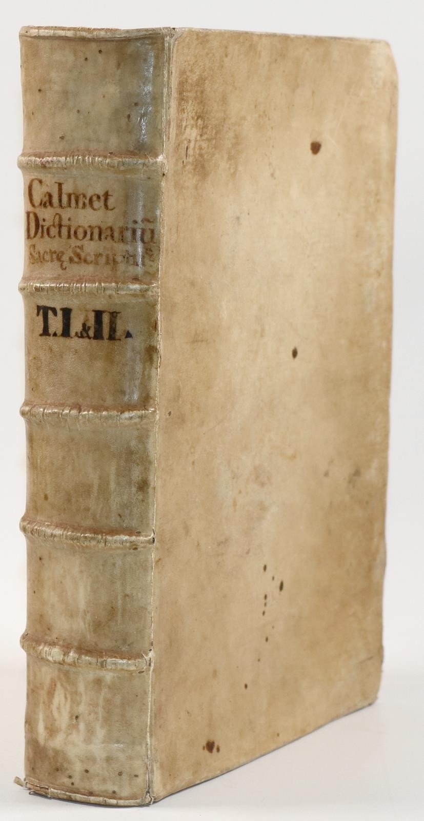 1725 HISTORICAL DICTIONARY by A. CALMET antique VELLUM BOUND FOLIO
