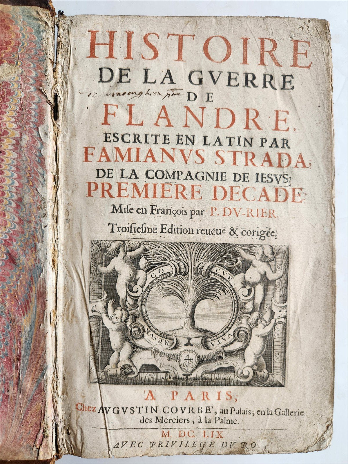 1659 Histoire de la Guerre de Flandre antique FOLIO FRENCH ROYAL PATTERN BINDING