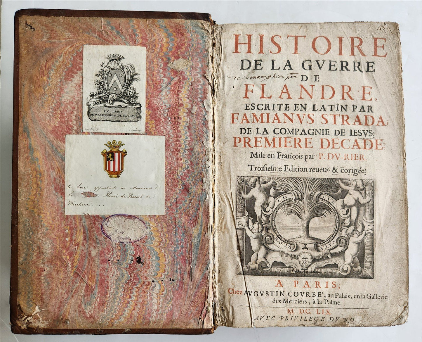 1659 Histoire de la Guerre de Flandre antique FOLIO FRENCH ROYAL PATTERN BINDING