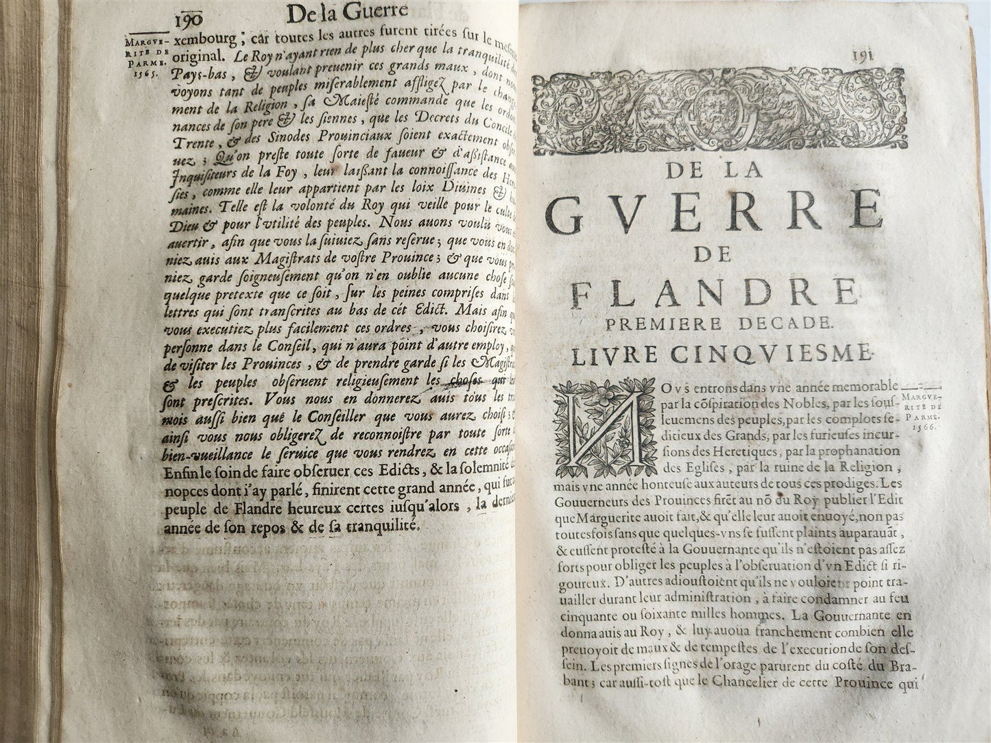1659 Histoire de la Guerre de Flandre antique FOLIO FRENCH ROYAL PATTERN BINDING
