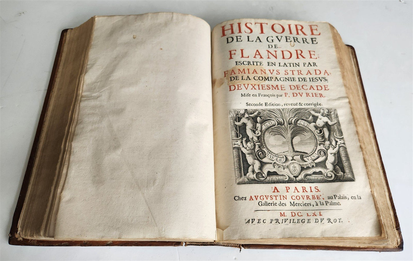 1659 Histoire de la Guerre de Flandre antique FOLIO FRENCH ROYAL PATTERN BINDING