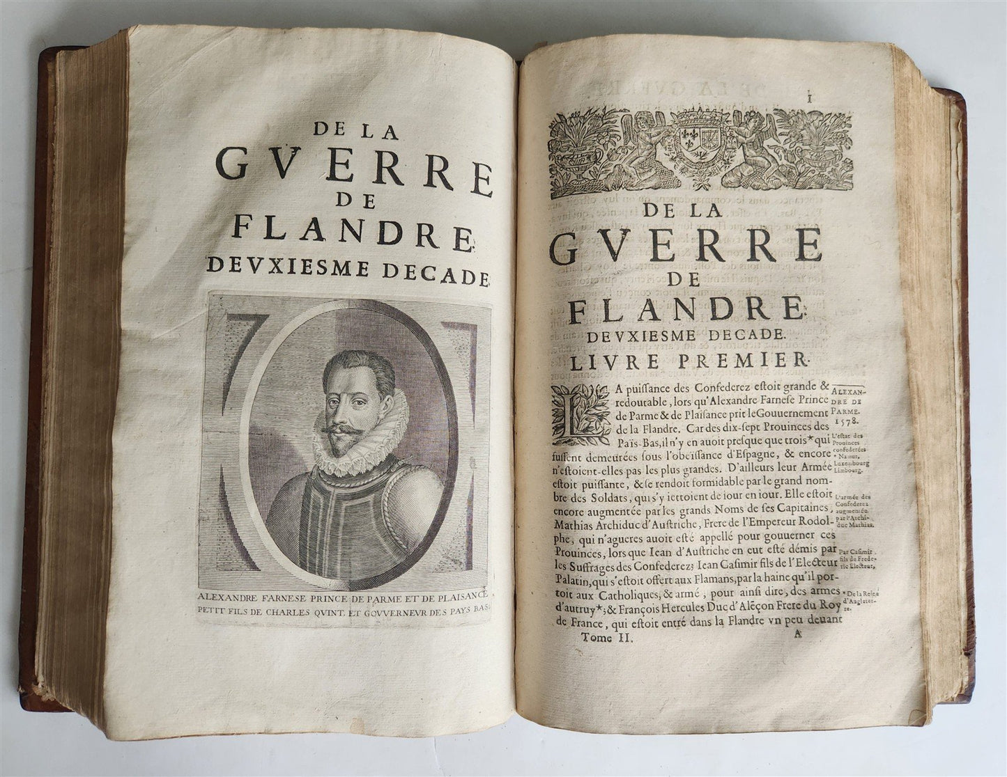 1659 Histoire de la Guerre de Flandre antique FOLIO FRENCH ROYAL PATTERN BINDING