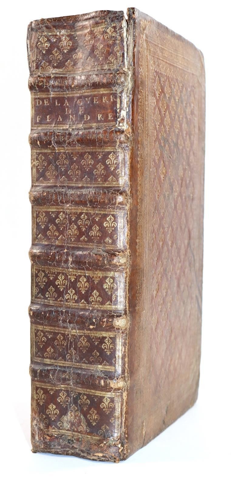 1659 Histoire de la Guerre de Flandre antique FOLIO FRENCH ROYAL PATTERN BINDING