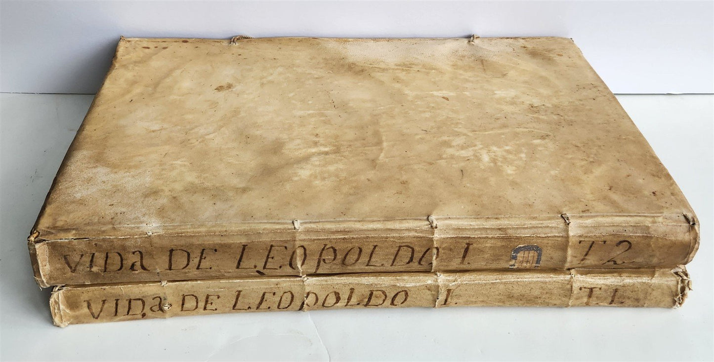 1734 ILLUSTRATED HISTORY of LEOPOLD I antique 2 FOLIO VOLUMES in SPANISH