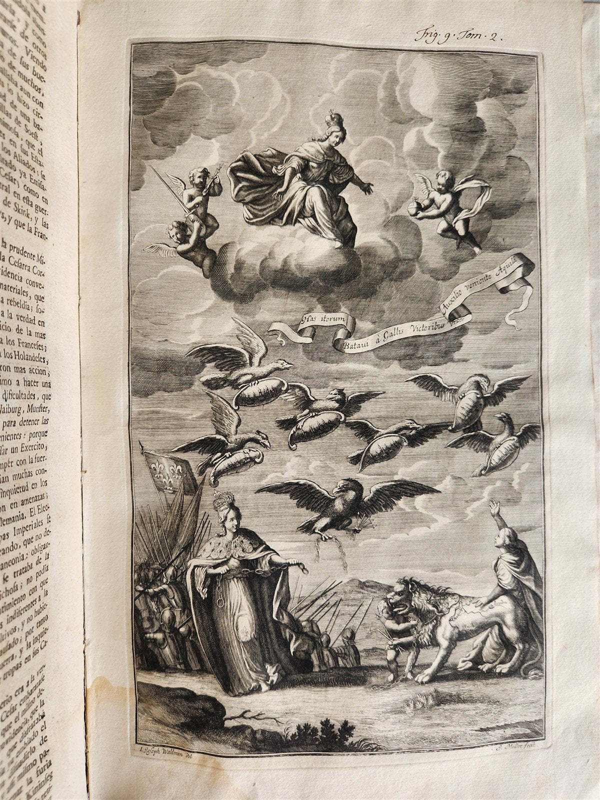 1734 ILLUSTRATED HISTORY of LEOPOLD I antique 2 FOLIO VOLUMES in SPANISH