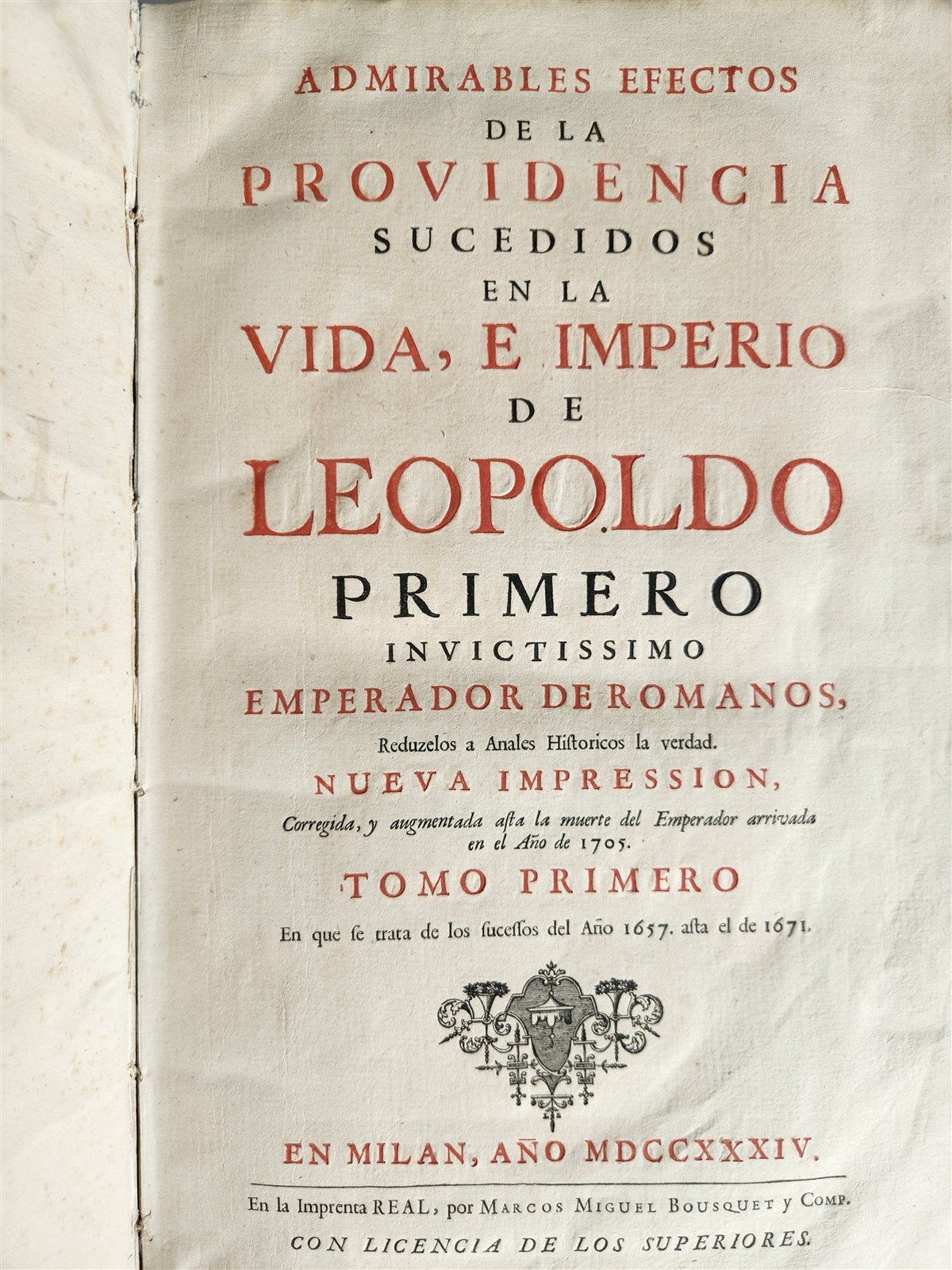 1734 ILLUSTRATED HISTORY of LEOPOLD I antique 2 FOLIO VOLUMES in SPANISH