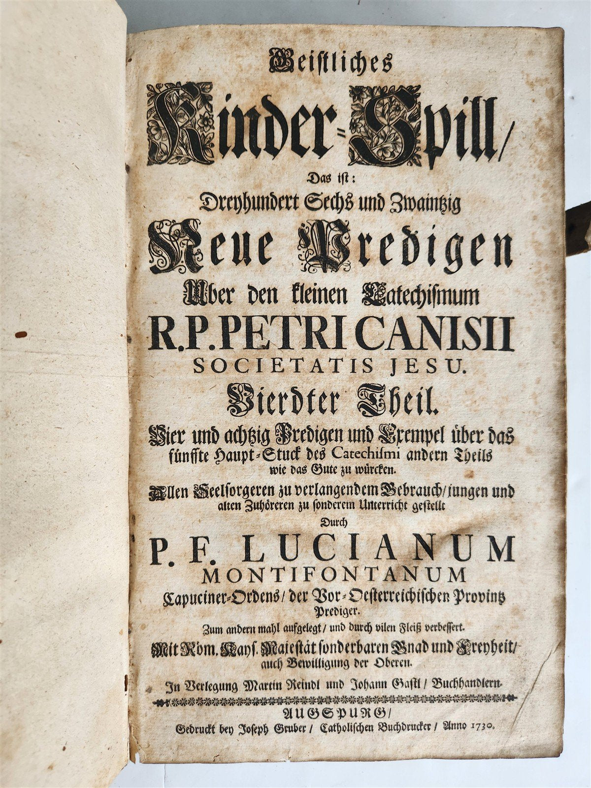 1730 SERMONS Montifontanus antique PIGSKIN BOUND FOLIO Spiritual Childrens Play