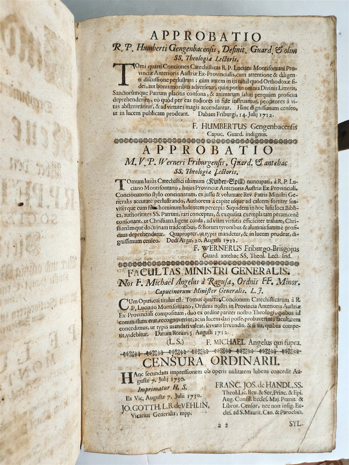 1730 SERMONS Montifontanus antique PIGSKIN BOUND FOLIO Spiritual Childrens Play