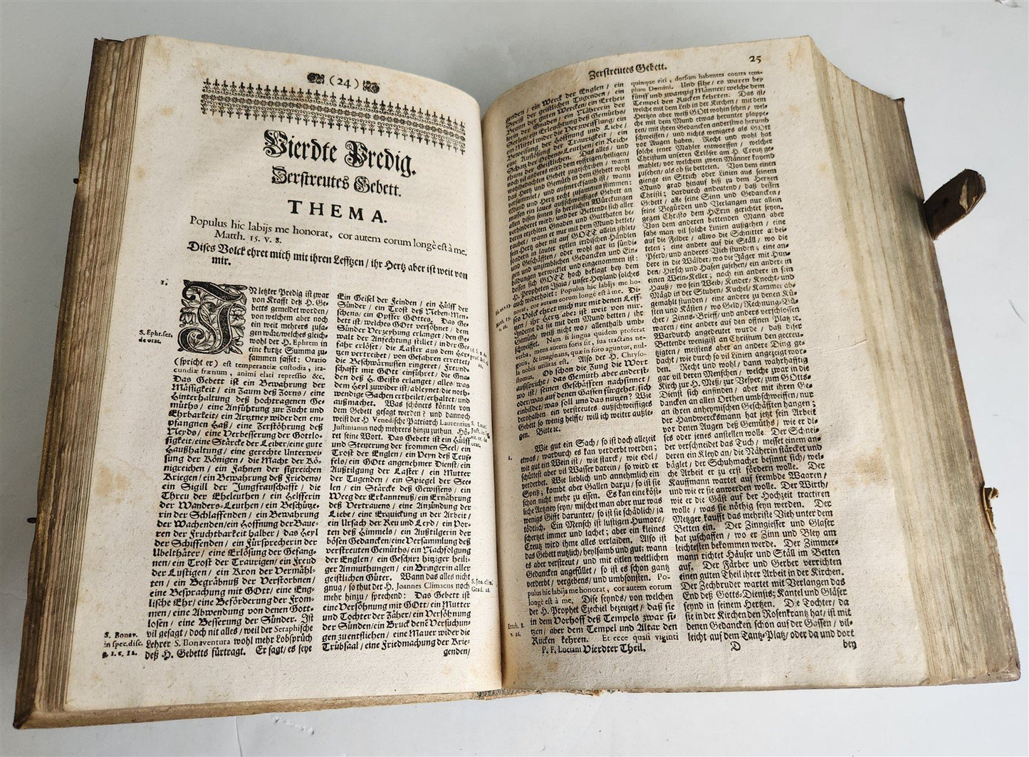1730 SERMONS Montifontanus antique PIGSKIN BOUND FOLIO Spiritual Childrens Play