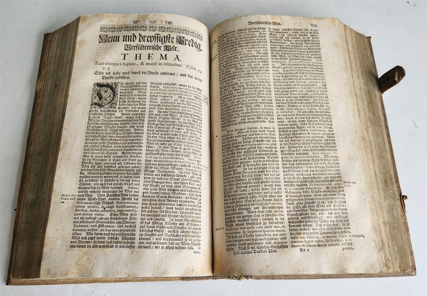 1730 SERMONS Montifontanus antique PIGSKIN BOUND FOLIO Spiritual Childrens Play