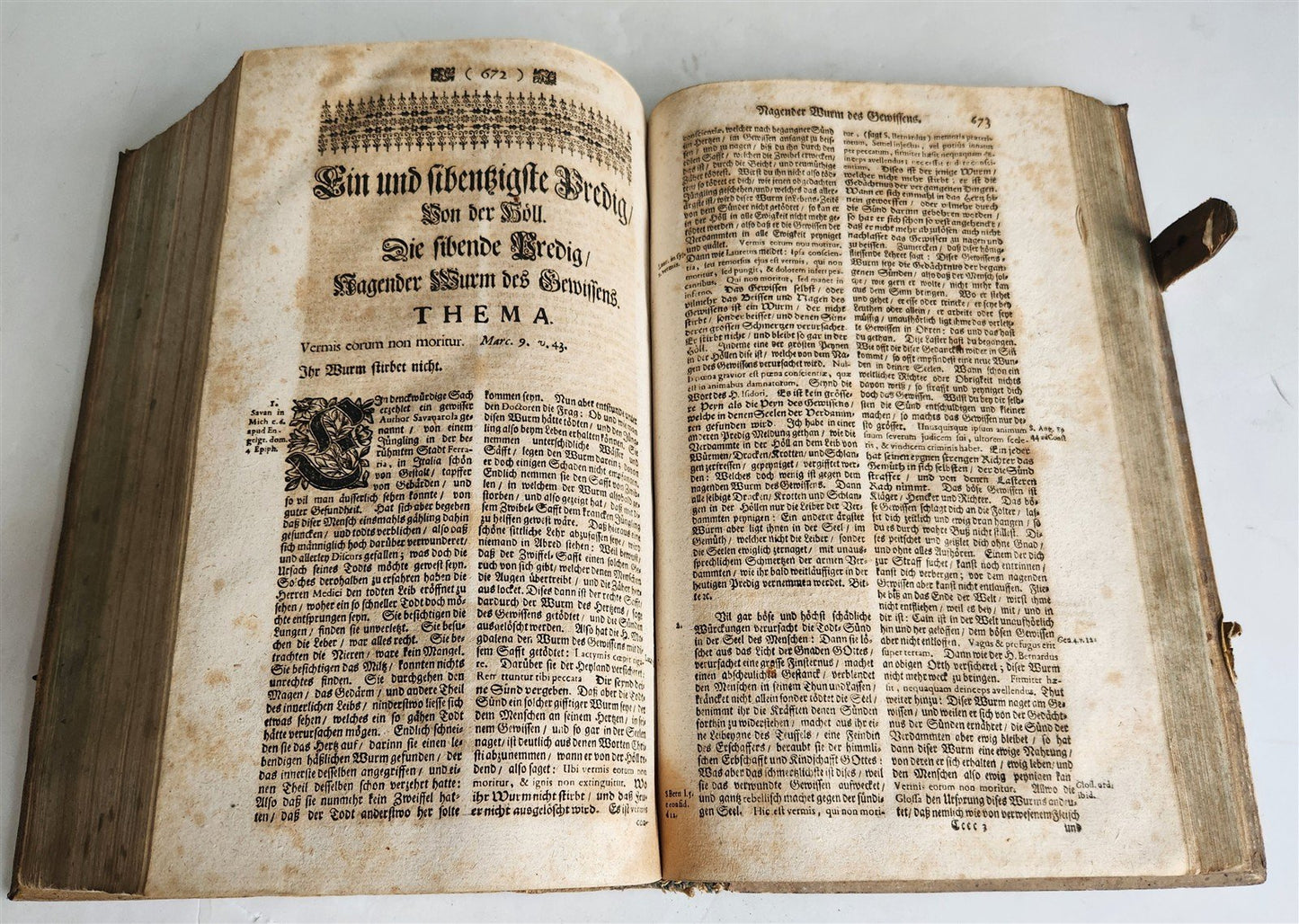 1730 SERMONS Montifontanus antique PIGSKIN BOUND FOLIO Spiritual Childrens Play