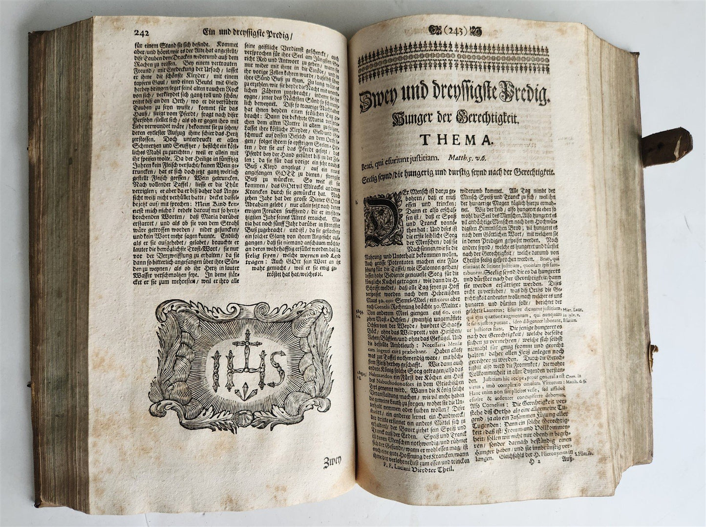 1730 SERMONS Montifontanus antique PIGSKIN BOUND FOLIO Spiritual Childrens Play