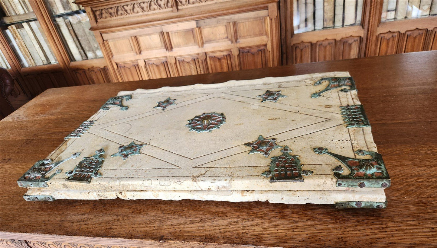 15th CENTURY UNIQUE MASSIVE BINDING FOR ANTIPHONAL CHURCH MANUSCRIPT antique