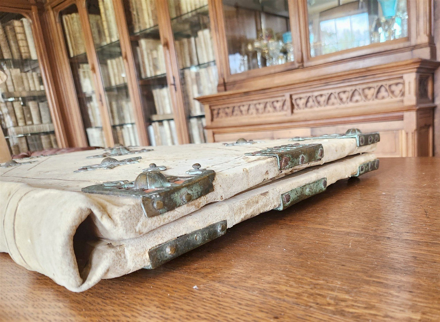15th CENTURY UNIQUE MASSIVE BINDING FOR ANTIPHONAL CHURCH MANUSCRIPT antique