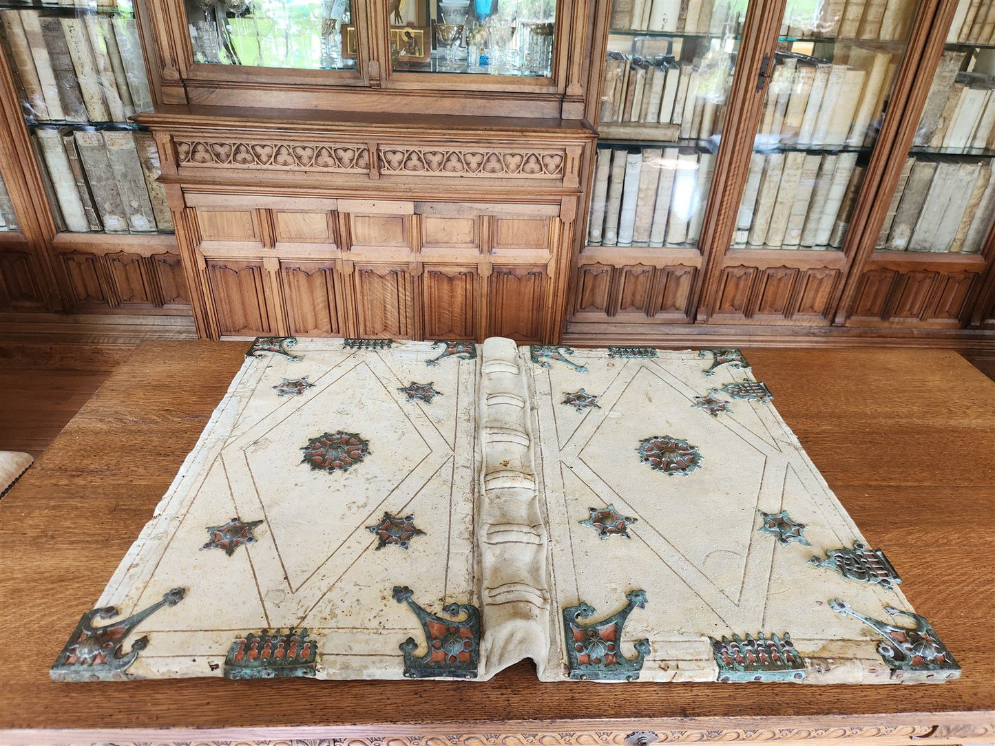 15th CENTURY UNIQUE MASSIVE BINDING FOR ANTIPHONAL CHURCH MANUSCRIPT antique