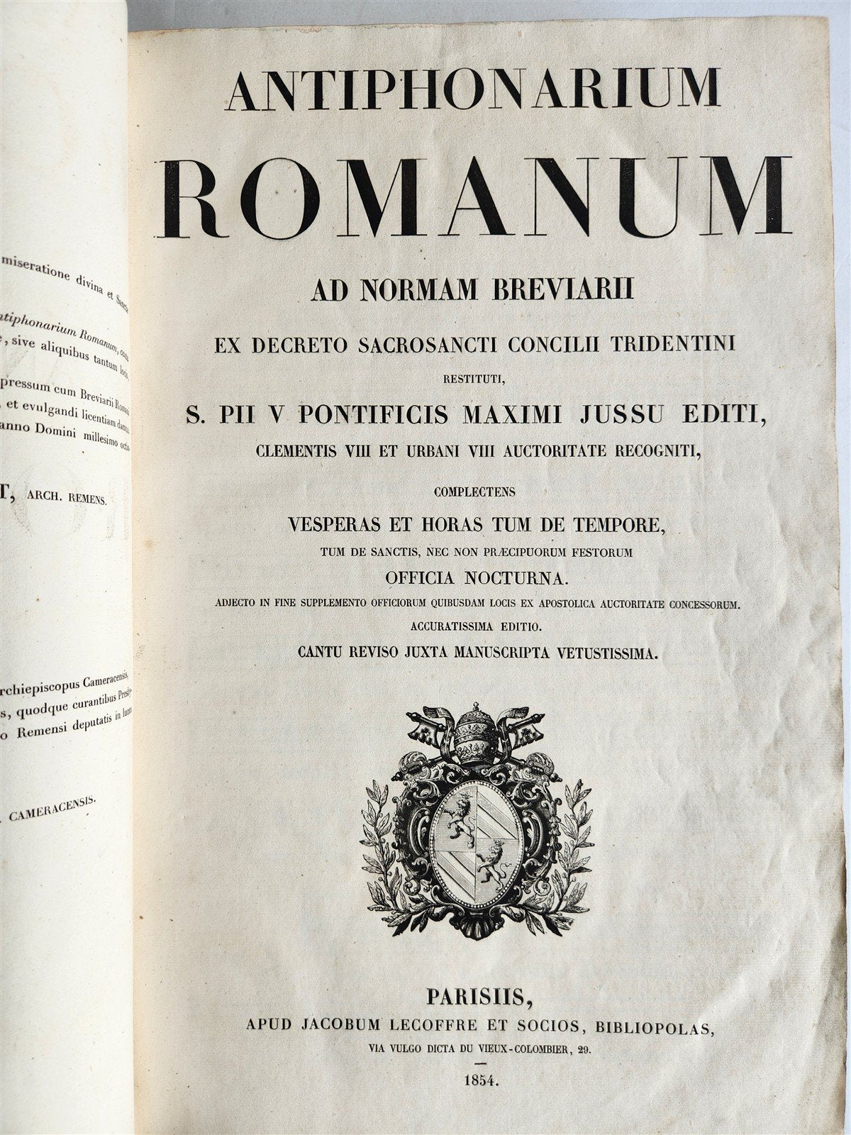 1854 ANTIPHONARIUM ROMANUM antique MASSIVE FOLIO 12.5 by 18.5"