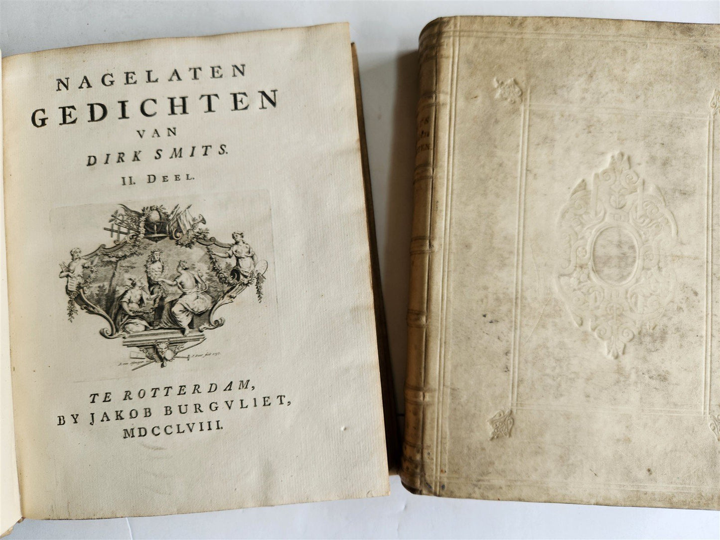 1753 DUTCH POETRY 3 VELLUM BOUND VOLUMES antique Nagelaten Gedichten
