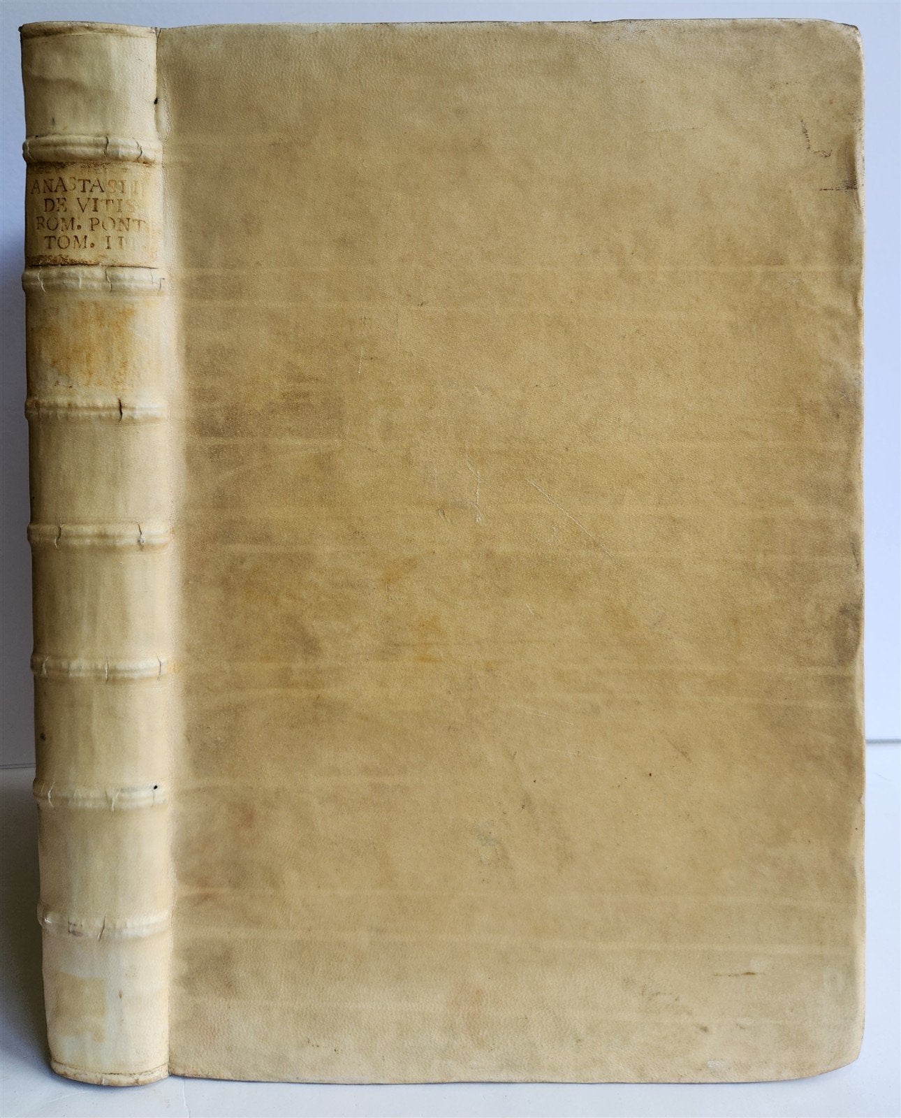 1728 LIVES of ROMAN POPES by Anastasius Bibliothecarius VELLUM FOLIO antique