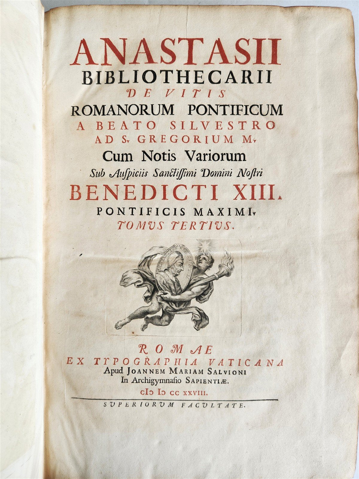 1728 LIVES of ROMAN POPES by Anastasius Bibliothecarius VELLUM FOLIO antique
