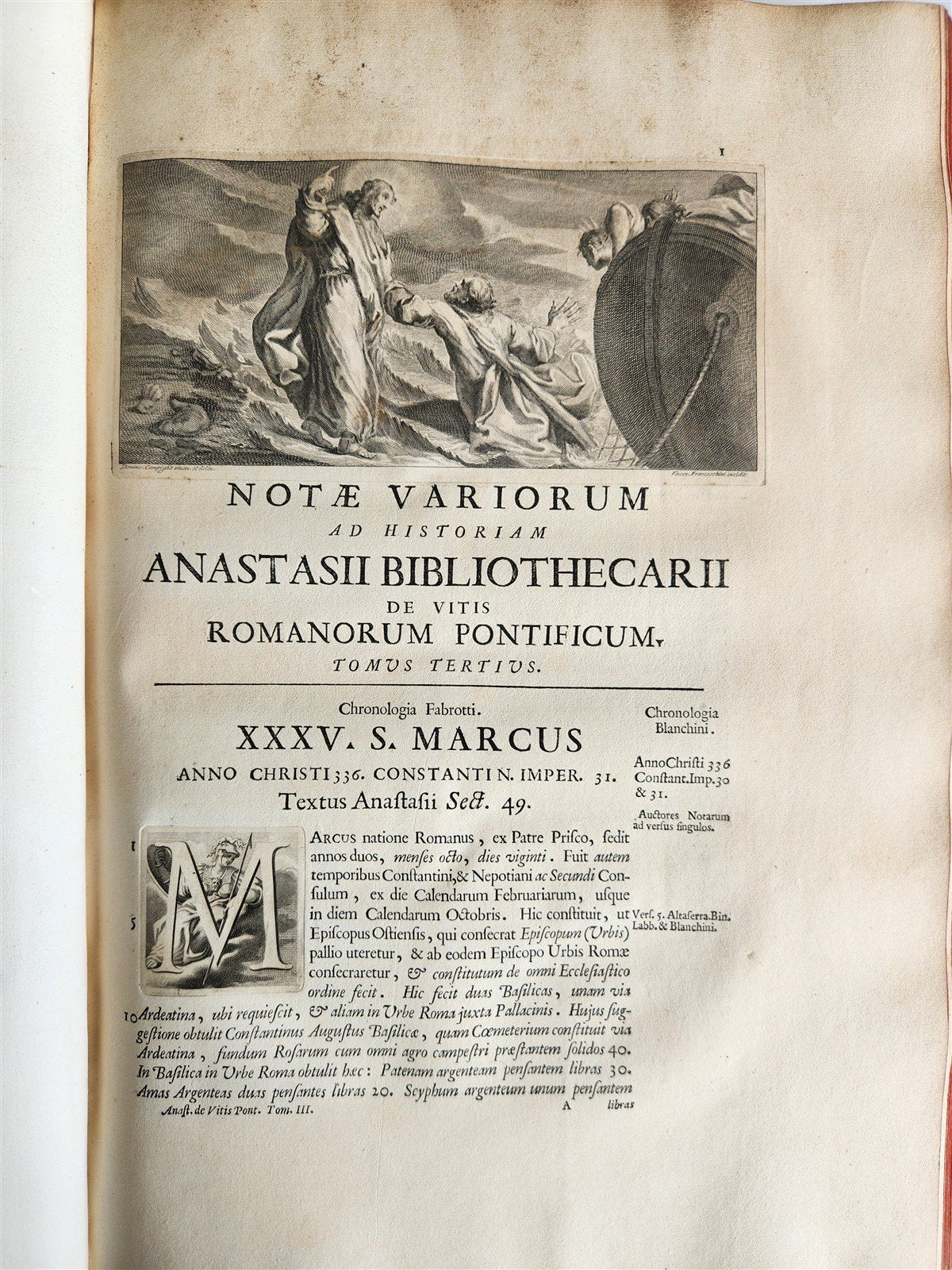 1728 LIVES of ROMAN POPES by Anastasius Bibliothecarius VELLUM FOLIO antique