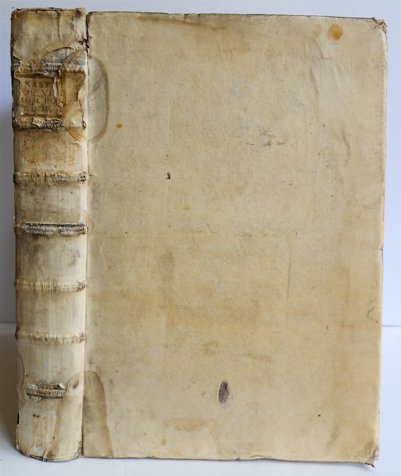 1723 LIVES of ROMAN POPES by Anastasius Bibliothecarius VELLUM FOLIO antique