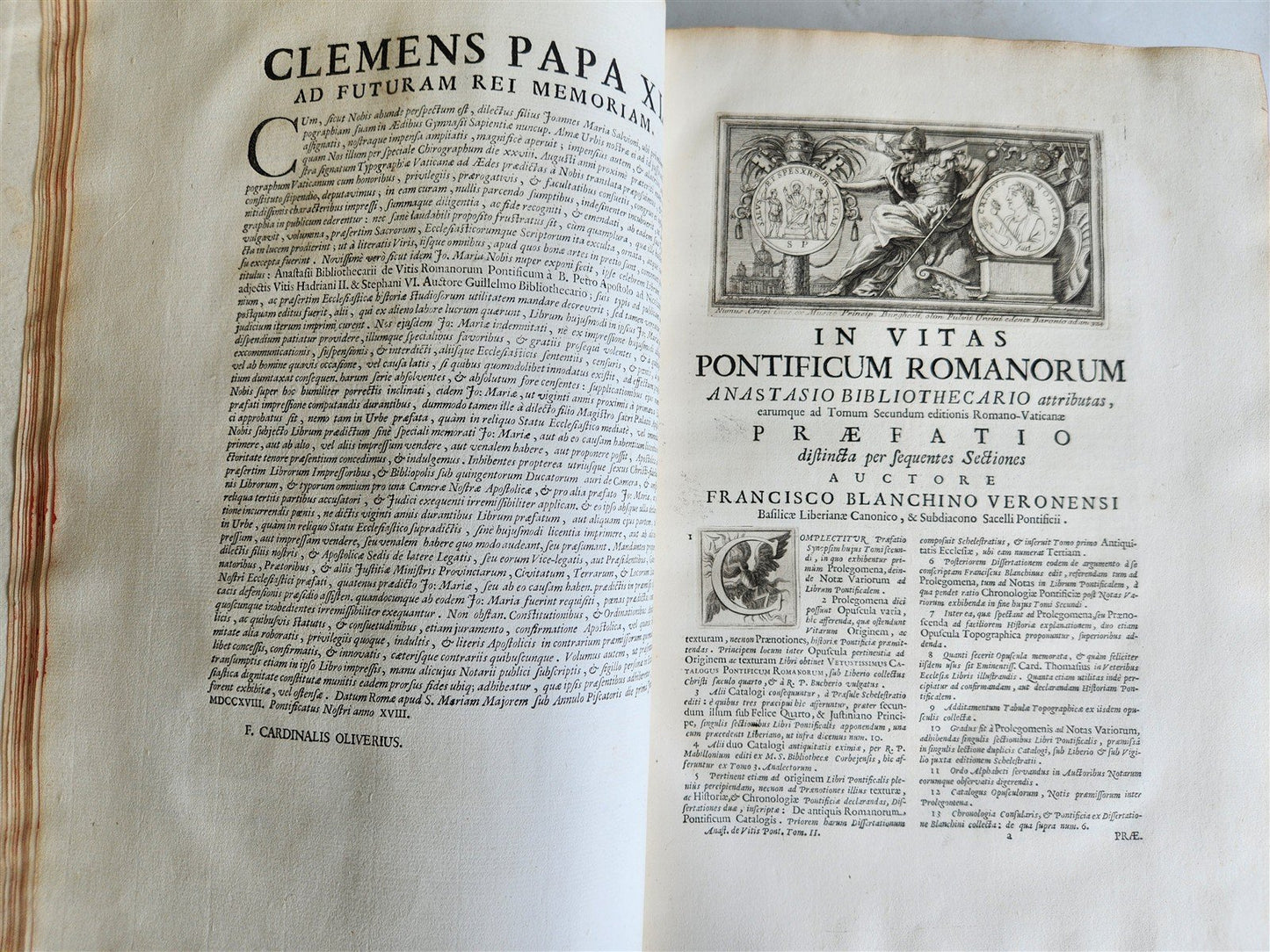 1723 LIVES of ROMAN POPES by Anastasius Bibliothecarius VELLUM FOLIO antique