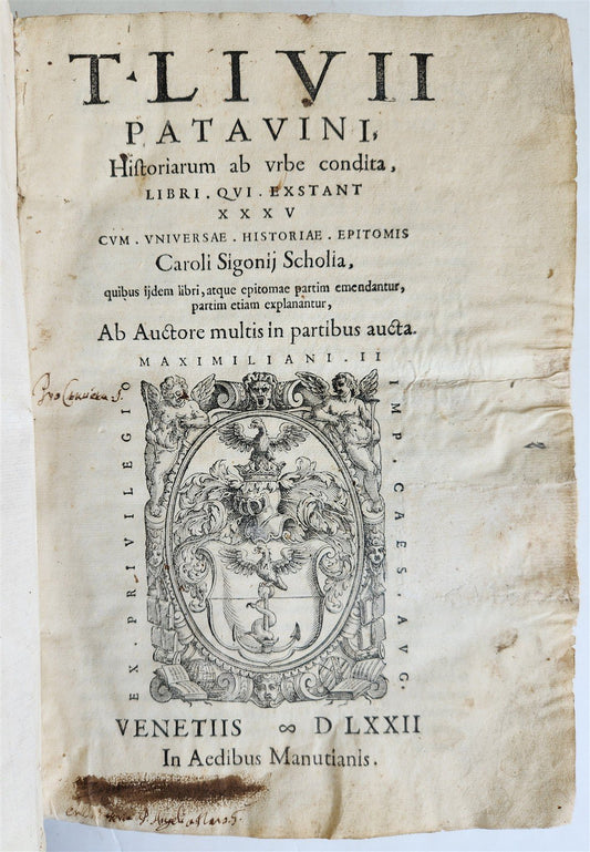 1572 ALDINE PRESS ROMAN HISTORY by TITUS LIVY antique 16th CENTURY VELLUM FOLIO