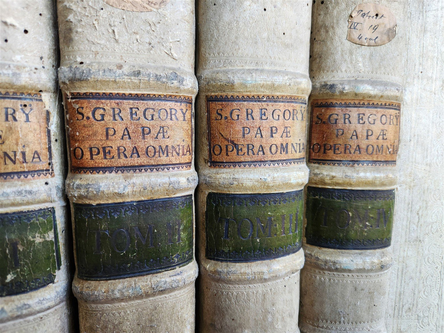 1705 ORDER of ST. BENEDICT WORKS SANCTI GREGORII 4 PIGSKIN FOLIO VOLS ANTIQUE