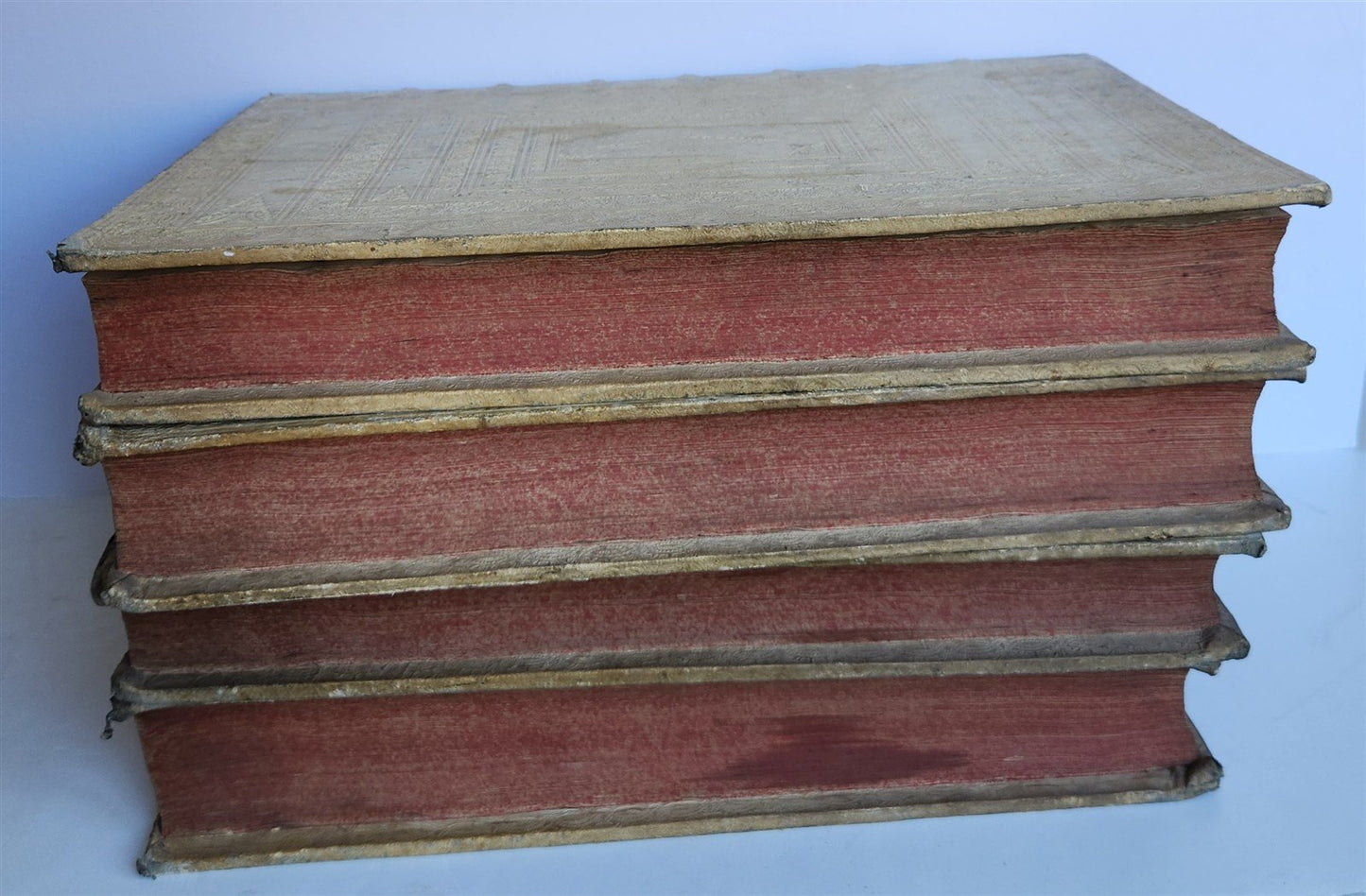 1705 ORDER of ST. BENEDICT WORKS SANCTI GREGORII 4 PIGSKIN FOLIO VOLS ANTIQUE