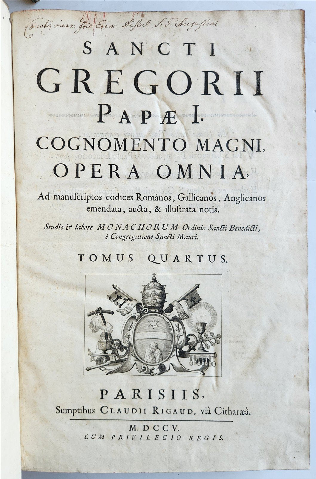 1705 ORDER of ST. BENEDICT WORKS SANCTI GREGORII 4 PIGSKIN FOLIO VOLS ANTIQUE
