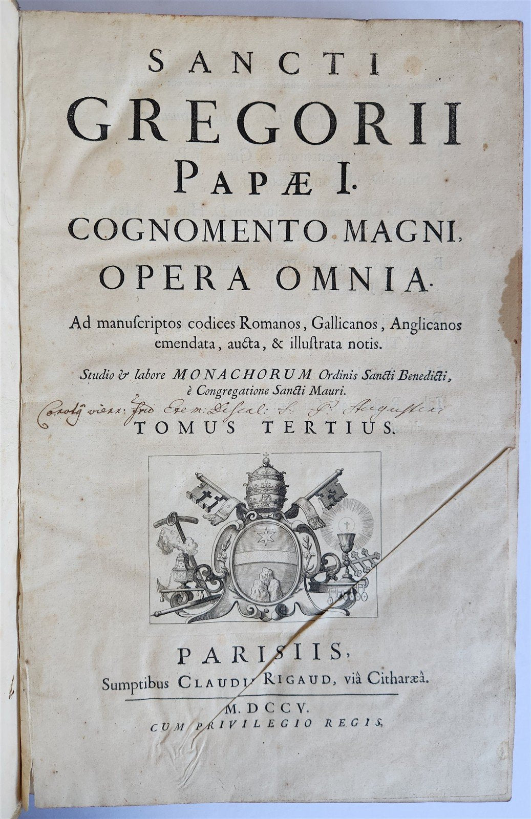 1705 ORDER of ST. BENEDICT WORKS SANCTI GREGORII 4 PIGSKIN FOLIO VOLS ANTIQUE