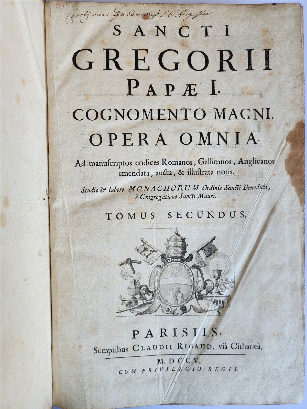 1705 ORDER of ST. BENEDICT WORKS SANCTI GREGORII 4 PIGSKIN FOLIO VOLS ANTIQUE