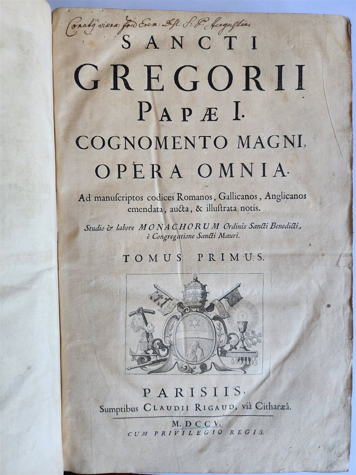 1705 ORDER of ST. BENEDICT WORKS SANCTI GREGORII 4 PIGSKIN FOLIO VOLS ANTIQUE