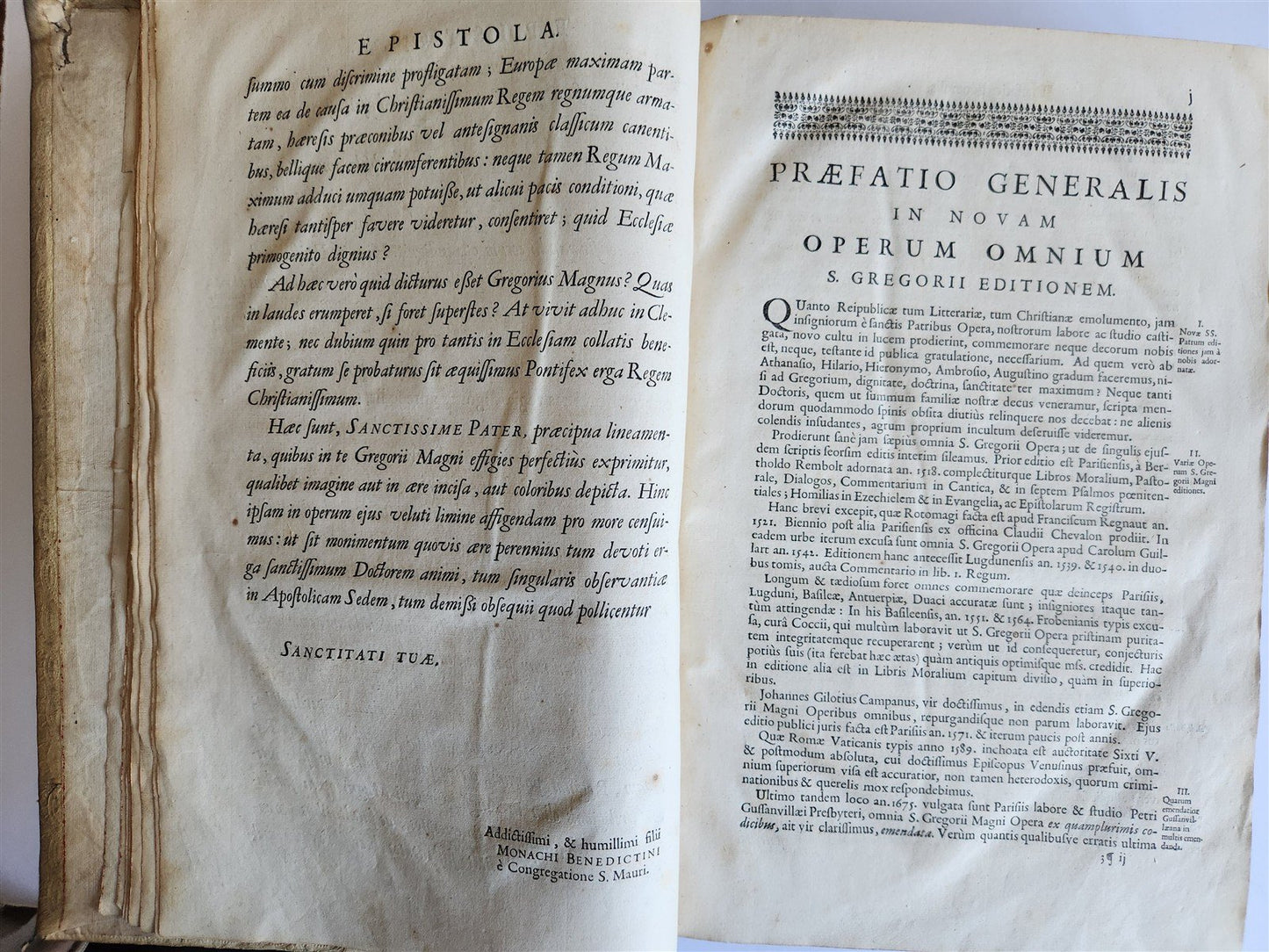 1705 ORDER of ST. BENEDICT WORKS SANCTI GREGORII 4 PIGSKIN FOLIO VOLS ANTIQUE