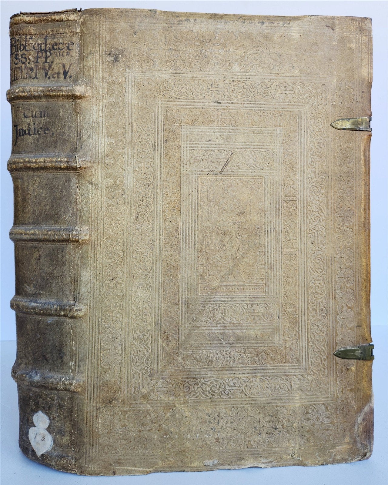 1575 Sacrae bibliothecae sanctorum patrum PIGSKIN FOLIO 16th century ANTIQUE