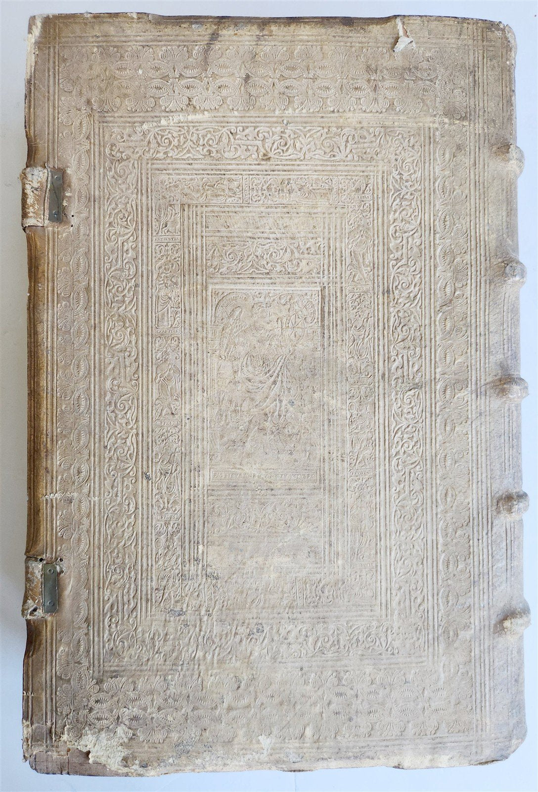1575 Sacrae bibliothecae sanctorum patrum PIGSKIN FOLIO 16th century ANTIQUE